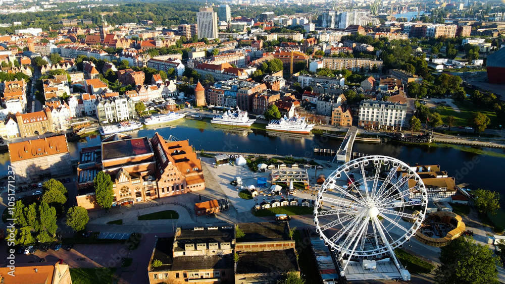 Fototapeta premium city ​​European ancient architecture port city aerial photography Gdansk Poland
