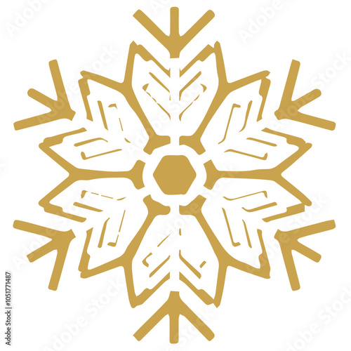 Snowflake golden white shape lines winter season decoration illustration