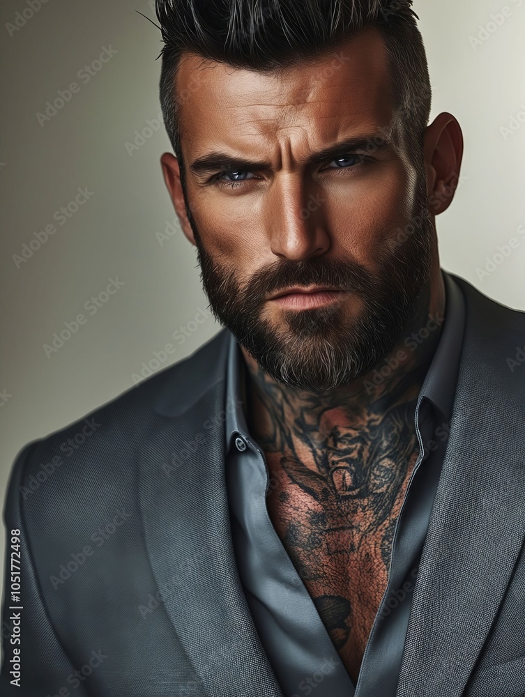 Obraz premium A man with a beard wearing a suit and a shirt