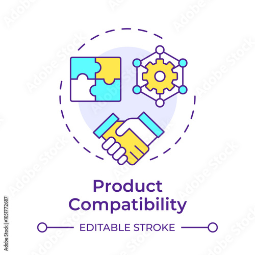 Product compatibility multi color concept icon. Reverse engineering usage. System interoperability. Round shape line illustration. Abstract idea. Graphic design. Easy to use in article