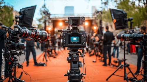 Professional Video Camera Setup at Red Carpet Media Event