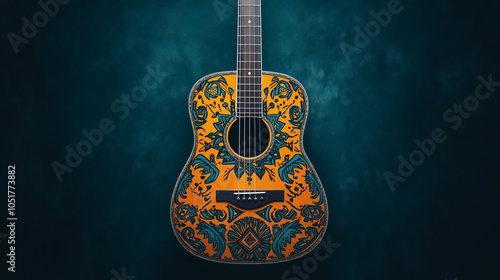 custom designed classic guitar with blue flower decals photo