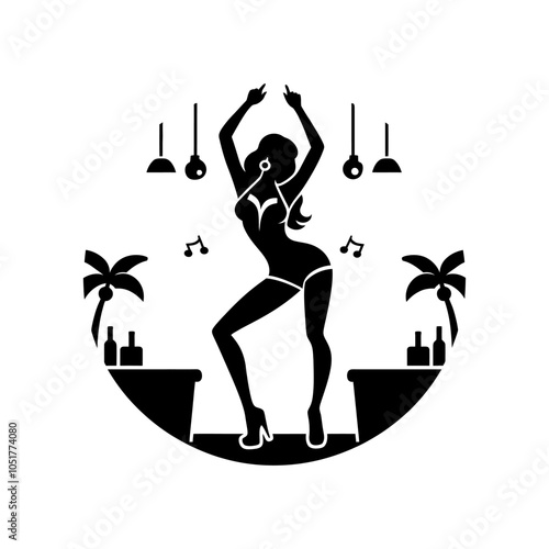 Dancing woman, monochrome vector illustration,  club, dynamic and expressive design