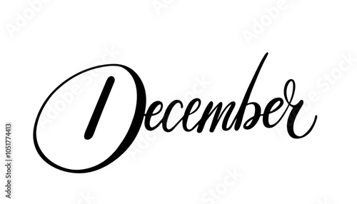 December icon vector illustration, black on white background, month of the year, text for postcard