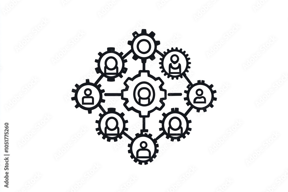 An icon with multiple gears connected to people, illustrating the coordination and joint effort required in project work. An icon with multiple gears connected to people, illustrating the coordination and joint effort required in project work.