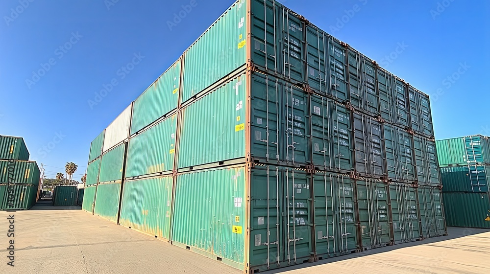 Fototapeta premium Stacked Shipping Containers in a Yard