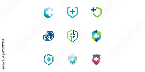 Set of Medical Shield Logo Design. Health protection shield logo designs for medical clinic service.