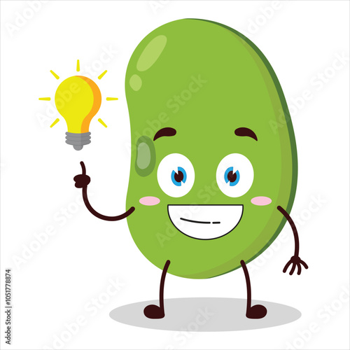 cute creative expression of mung bean  with shiny lamp cartoon character