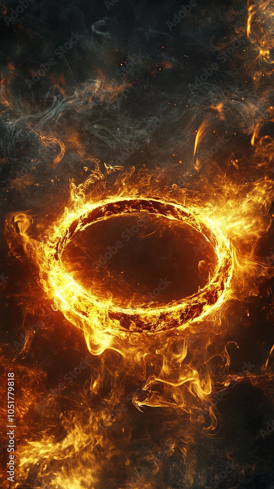 Fiery Ring: Abstract Fire Art with Burning Circle Fiery Ring: Abstract Fire Art with Burning Circle