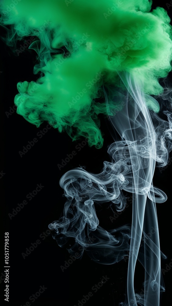 Fototapeta premium Radiant green fog with flowing smoke trails on black
