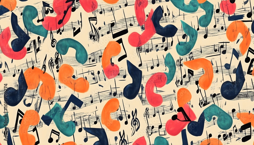 A background with colorful musical notes scattered around A background with colorful musical notes scattered around