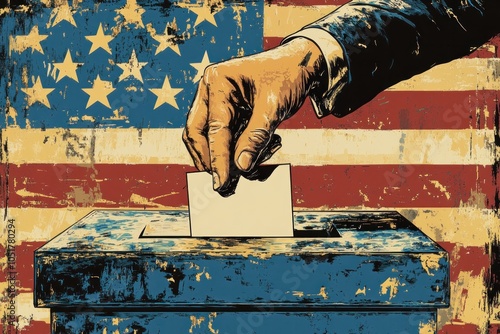 vector art of Close up hand of voter placing ballot in ballot box