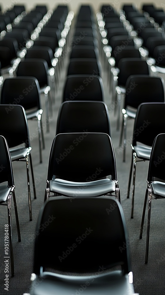 Fototapeta premium Rows of Black Chairs in a Conference Room