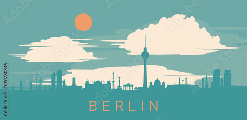 Vektor Silhouetten Skyline Berlin - Hauptstadt Deutschland - Europa - Architektur und Sehenswürdigkeiten der Metropole - Panorama Silhouette der Stadt
