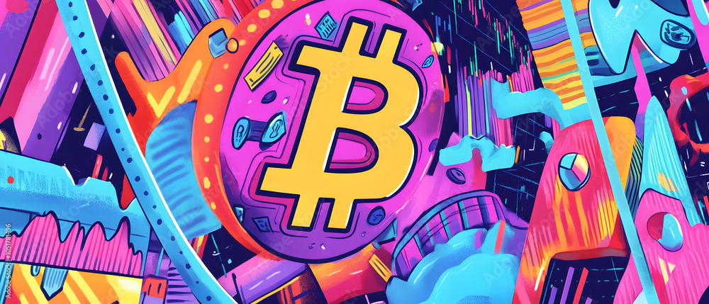 dollar production, coins, stock graphs, and Bitcoin in various creative graphic styles dollar production, coins, stock graphs, and Bitcoin in various creative graphic styles