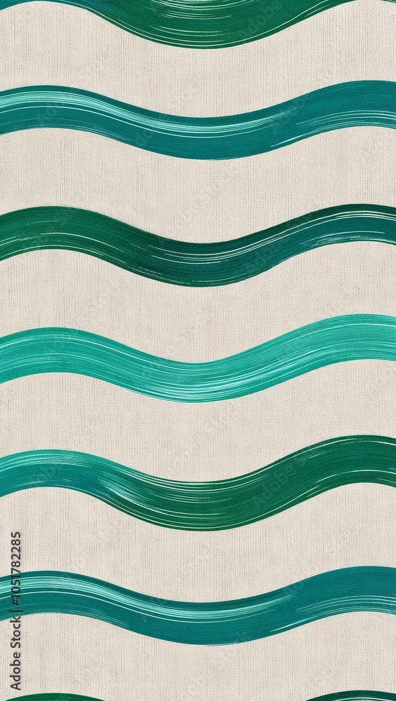 Wavy emerald green and teal brush stripes on linen texture pattern Wavy emerald green and teal brush stripes on linen texture pattern