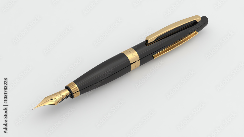 Elegant Black and Gold Fountain Pen on White Background Elegant Black and Gold Fountain Pen on White Background
