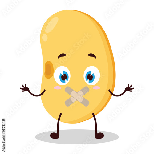 cute shut up expression of soy bean mouth closed with plaster cartoon character