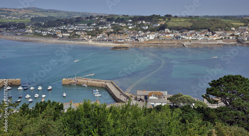Marazion, as viewed from high on St Michael's Mount, Cornwall, UK.