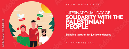 International day of Solidarity with the Palestine People awareness cover banner. 1st December Solidarity with Palestinians cover banner with people holding its flags. Fight for freedom and justice.