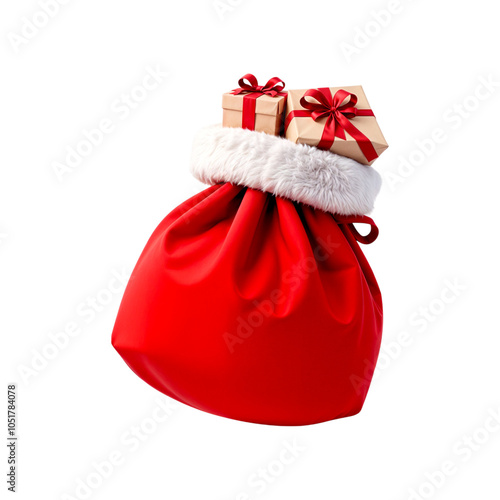 Red Santa bag with gifts isolated on transparent background. Santa's bag png photo