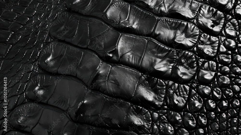 Obraz premium Black crocodile leather texture background, close-up