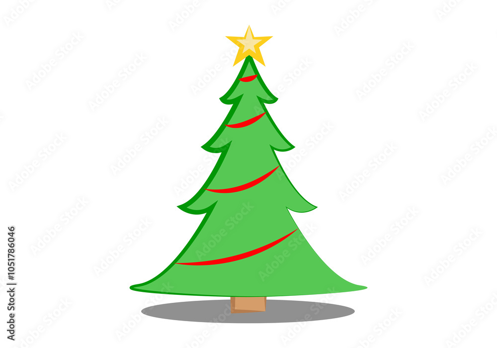 Árbol de navidad con guirnaldas rojas y estrella Árbol de navidad con guirnaldas rojas y estrella