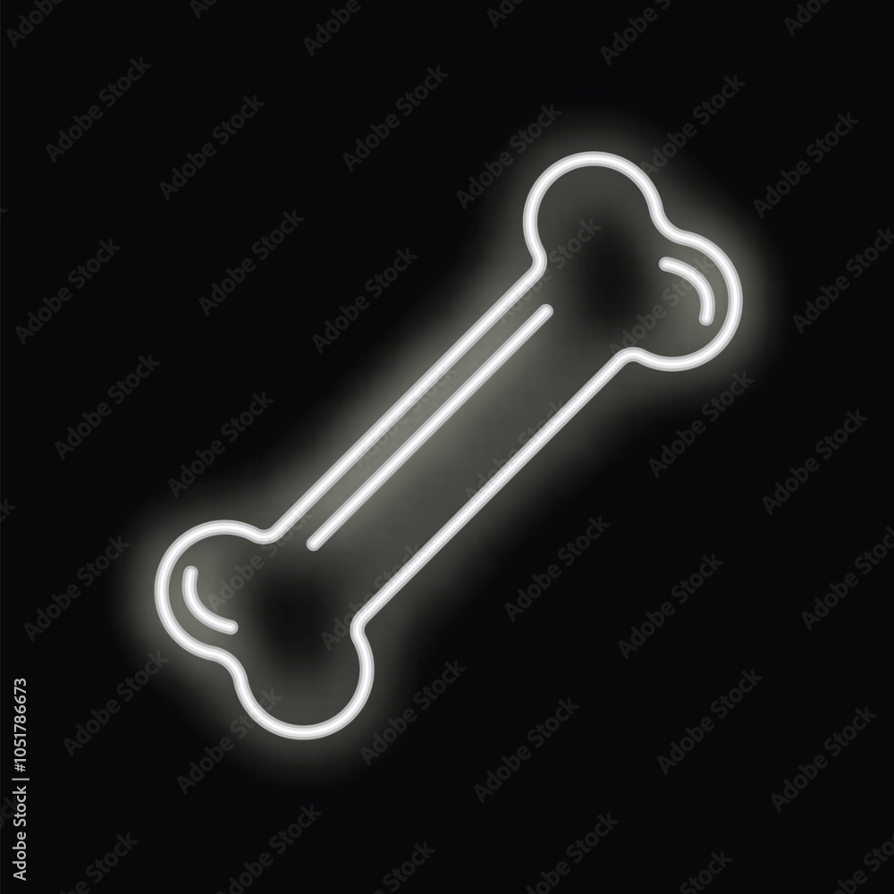 White neon sign in the shape of a dog bone, glowing against a black background White neon sign in the shape of a dog bone, glowing against a black background
