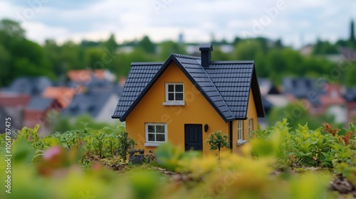 Wallpaper Mural Miniature house model surrounded by greenery, vibrant colors, scenic background Torontodigital.ca