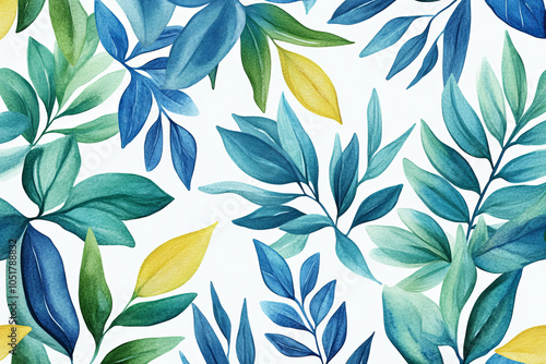 watercolor leaf patterns: a vibrant exploration of blue and green botanical designs