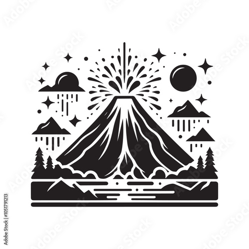 Volcano Silhouette Vector Illustrations – Perfect for Print & Digital Designs