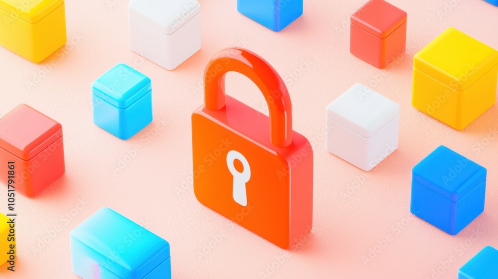 Obraz premium Illustrative scene of data protection efforts with colorful lock and boxes