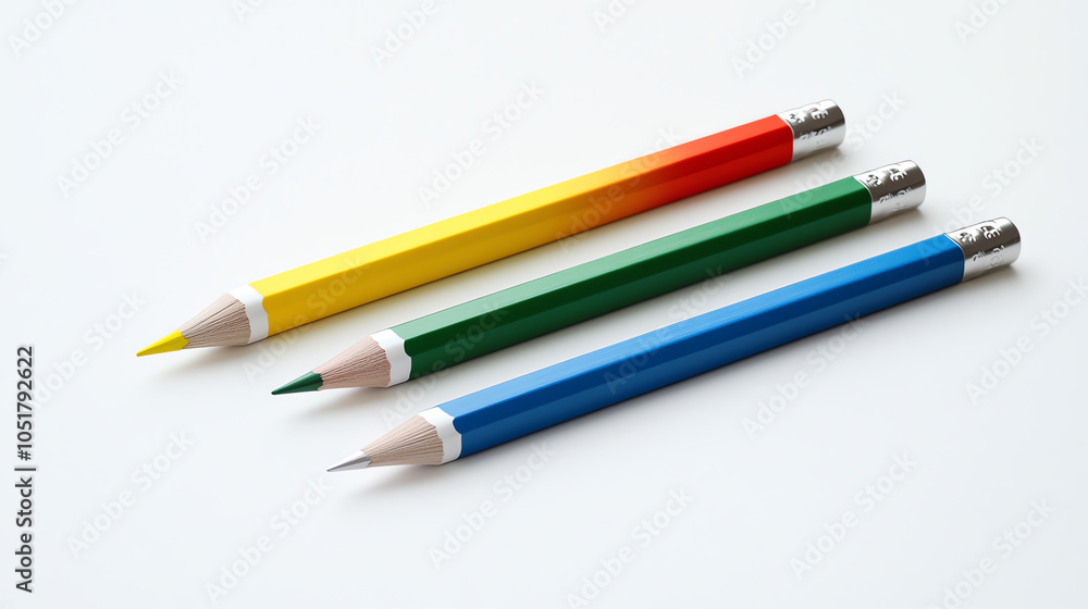 Four Colorful Pencils Aligned on a White Background Four Colorful Pencils Aligned on a White Background