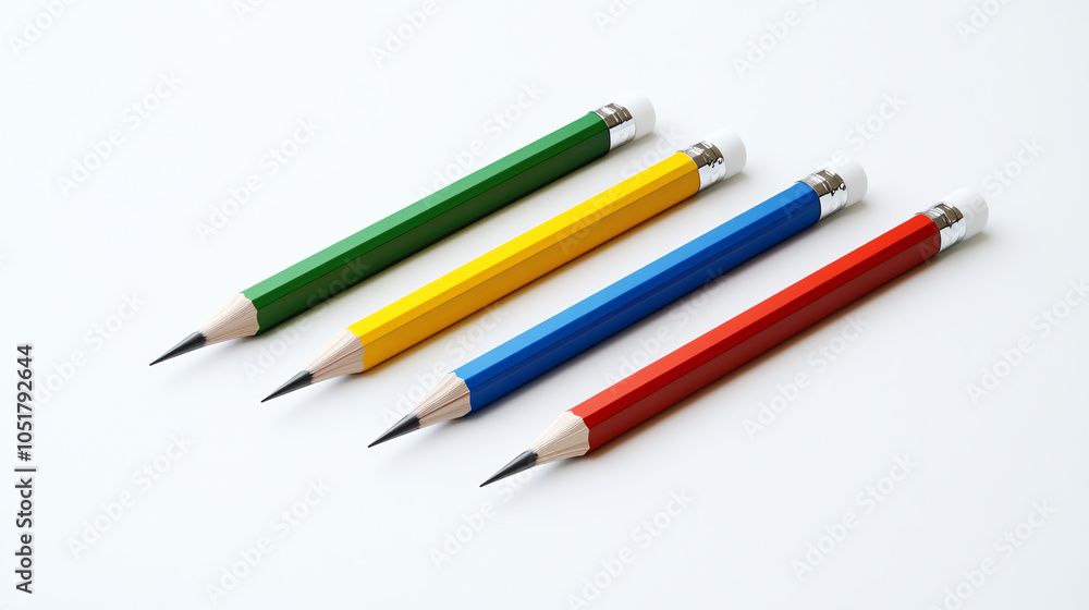 Four Colorful Pencils Aligned on a White Background Four Colorful Pencils Aligned on a White Background