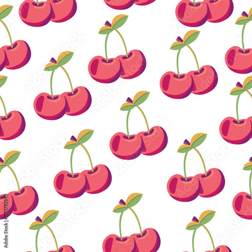 Flat vector illustration with cherry. Summer bright pattern. Seamless pattern with berries