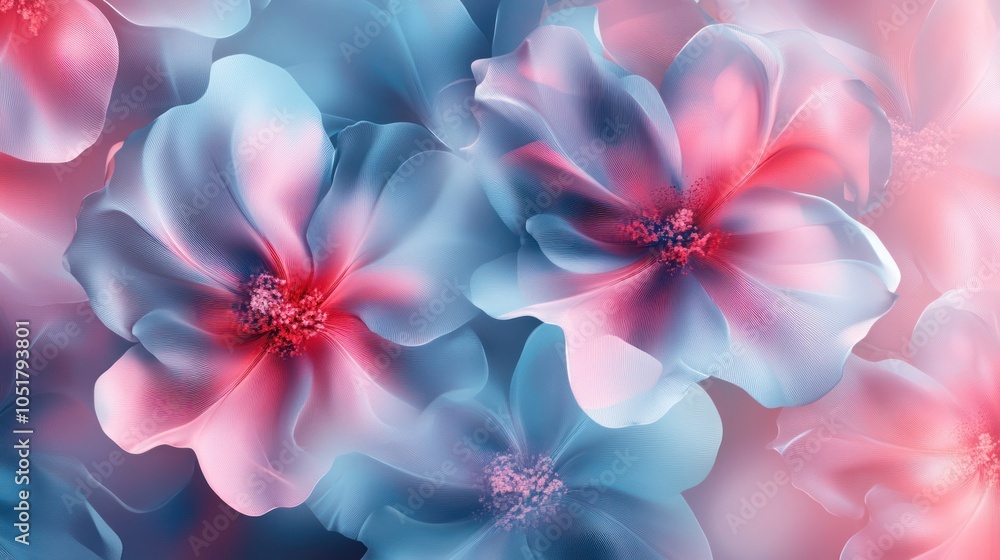 Abstract floral background with soft blue and pink petals, a vibrant illustration for spring or summer. Abstract floral background with soft blue and pink petals, a vibrant illustration for spring or summer.