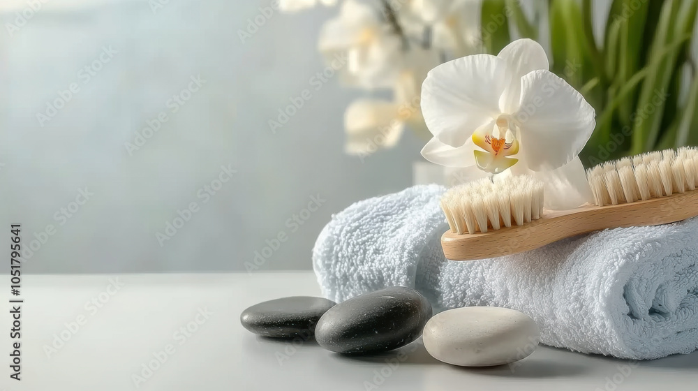 Relaxing spa scene with a white and blue rolled up towel Relaxing spa scene with a white and blue rolled up towel