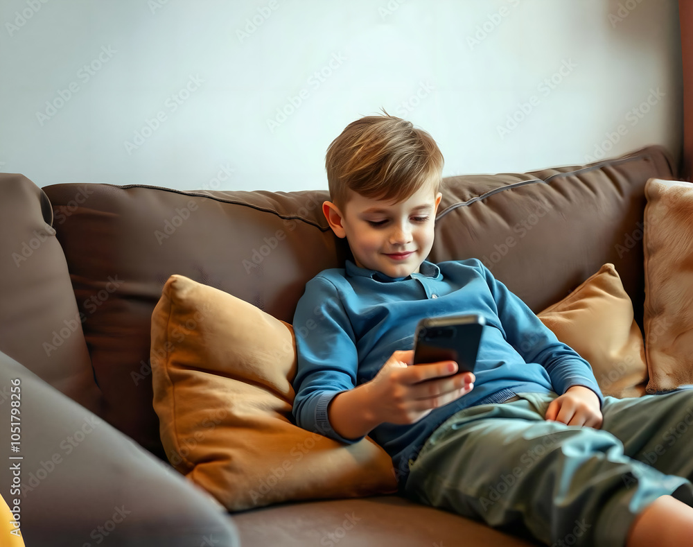 Young Boy Relaxing on Sofa While Using Mobile Device at Home Portrait photography,Realistic face,Natural photography,Ultra HD Young Boy Relaxing on Sofa While Using Mobile Device at Home Portrait photography,Realistic face,Natural photography,Ultra HD