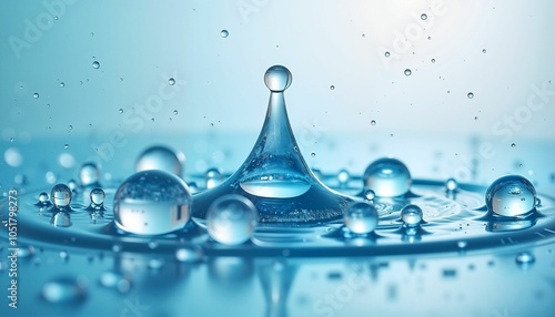 Crystal Clear Water Drop Formation in Vibrant Blue with Multiple Droplets