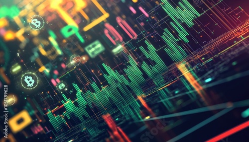 Digital Currency Data Visualization with Colorful Lines and Charts photo