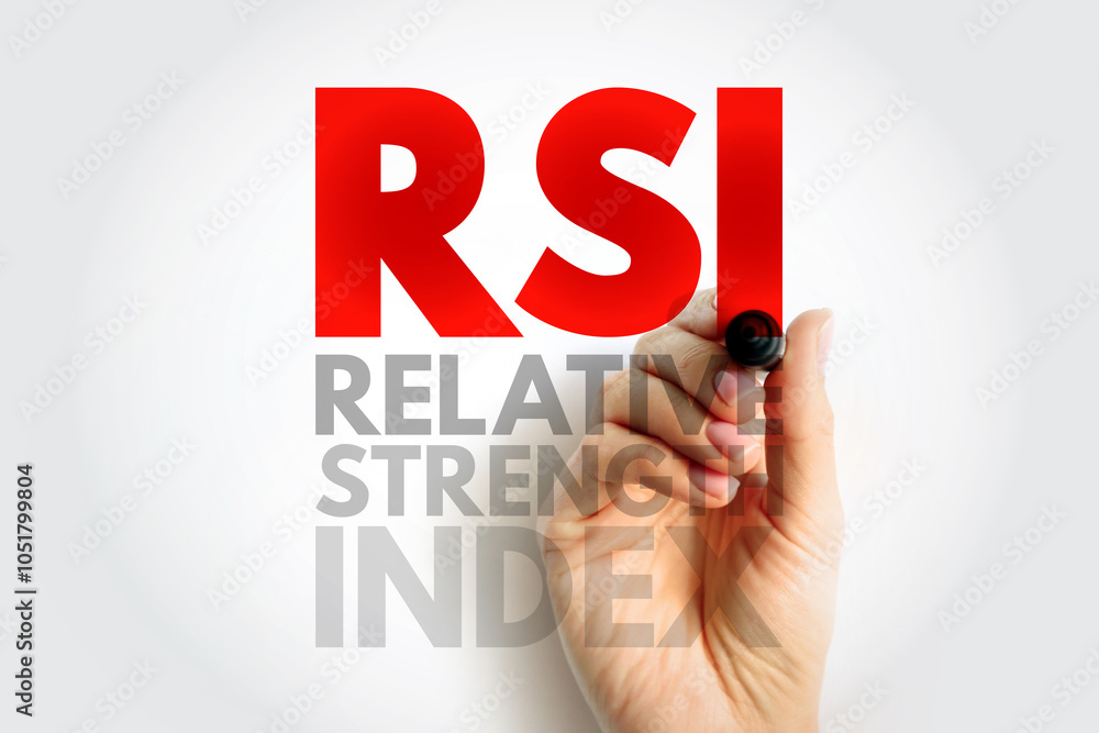 RSI Relative Strength Index - technical indicator used in the analysis of financial markets, acronym text concept background RSI Relative Strength Index - technical indicator used in the analysis of financial markets, acronym text concept background
