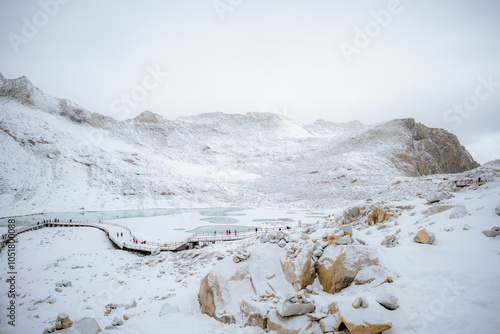 Scenic skyline landscape snow mountain view of Dagu Glacier National park.Dagu Pingchuan ,Chengdu,Sichuan province, China. photo