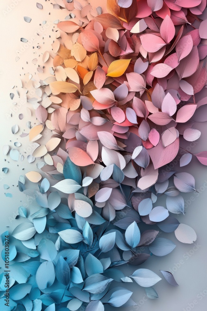 Fototapeta premium A colorful leafy pattern with blue, pink and yellow leaves