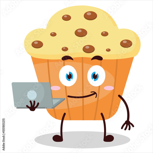 cute success business expression of muffin carry laptops cartoon character