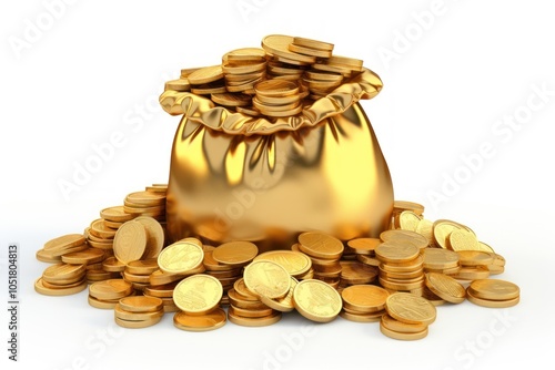 Gold coin money white background.