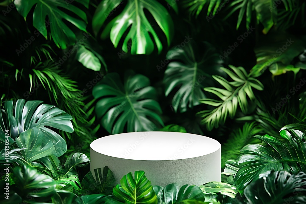 Product display with natural concept, Cylinder shape, White marble texture, Monstera leaf, 3D Rendering. Product display with natural concept, Cylinder shape, White marble texture, Monstera leaf, 3D Rendering.