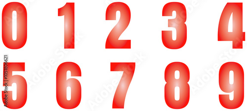 3d Red numbers. Realistic light blue plastic digits render, inflated bubble business symbols 10 number from 0 to 9 for banner anniversary isolated vector set