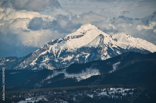 Snow-covered mountain peaks in the Tatra Mountains in Poland