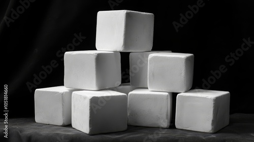 Cubes of ice stacked on a dark background, appealing for beverage presentations. photo