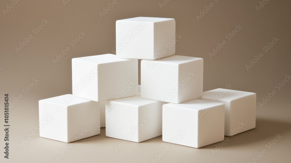 Fototapeta premium Set of white cubes arranged creatively on a neutral background.